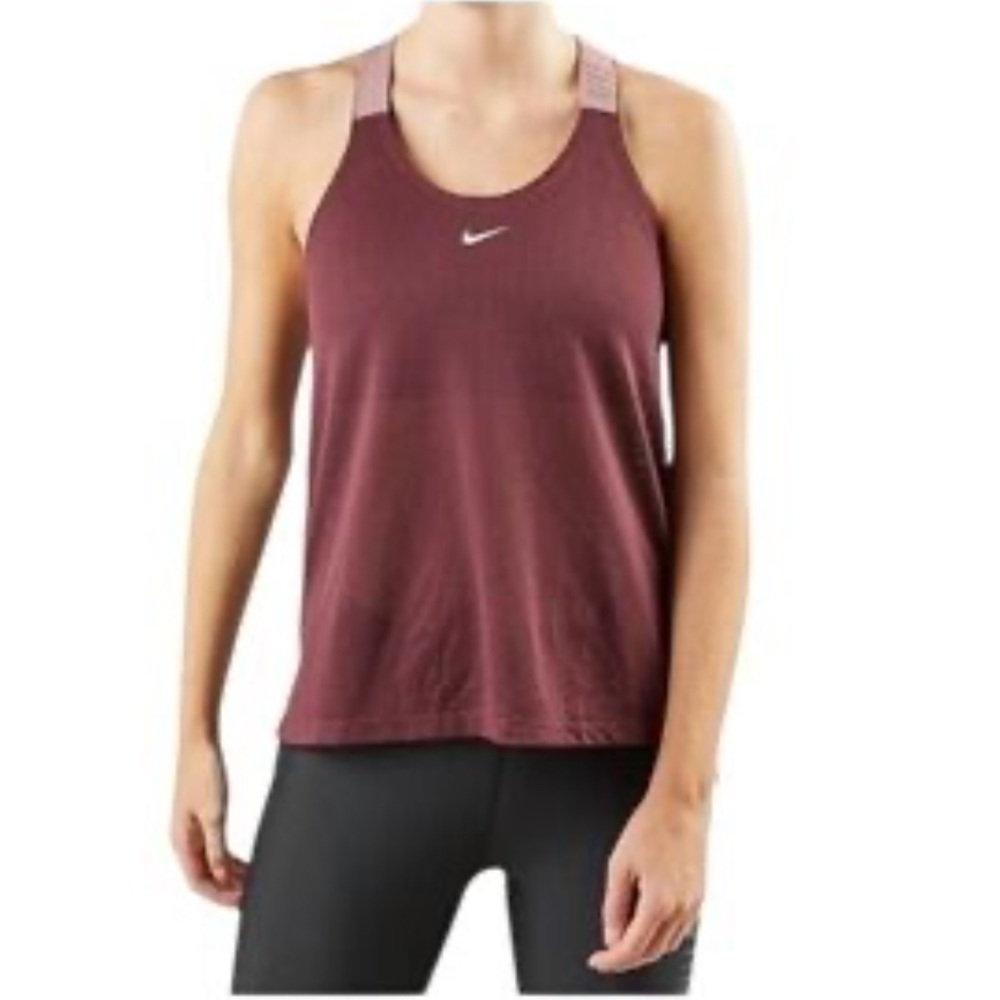 Nike Elstka Elastika Mesh Maroon Rose Logo Strap Relaxed Fit Tank Top XS S